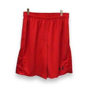 Under Armour Mens Loose Fit Basketball Shorts, Red, size L